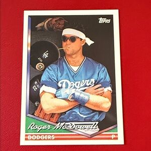 Topps Dodgers Baseball Card with Blue and White Jersey. Roger McDowell